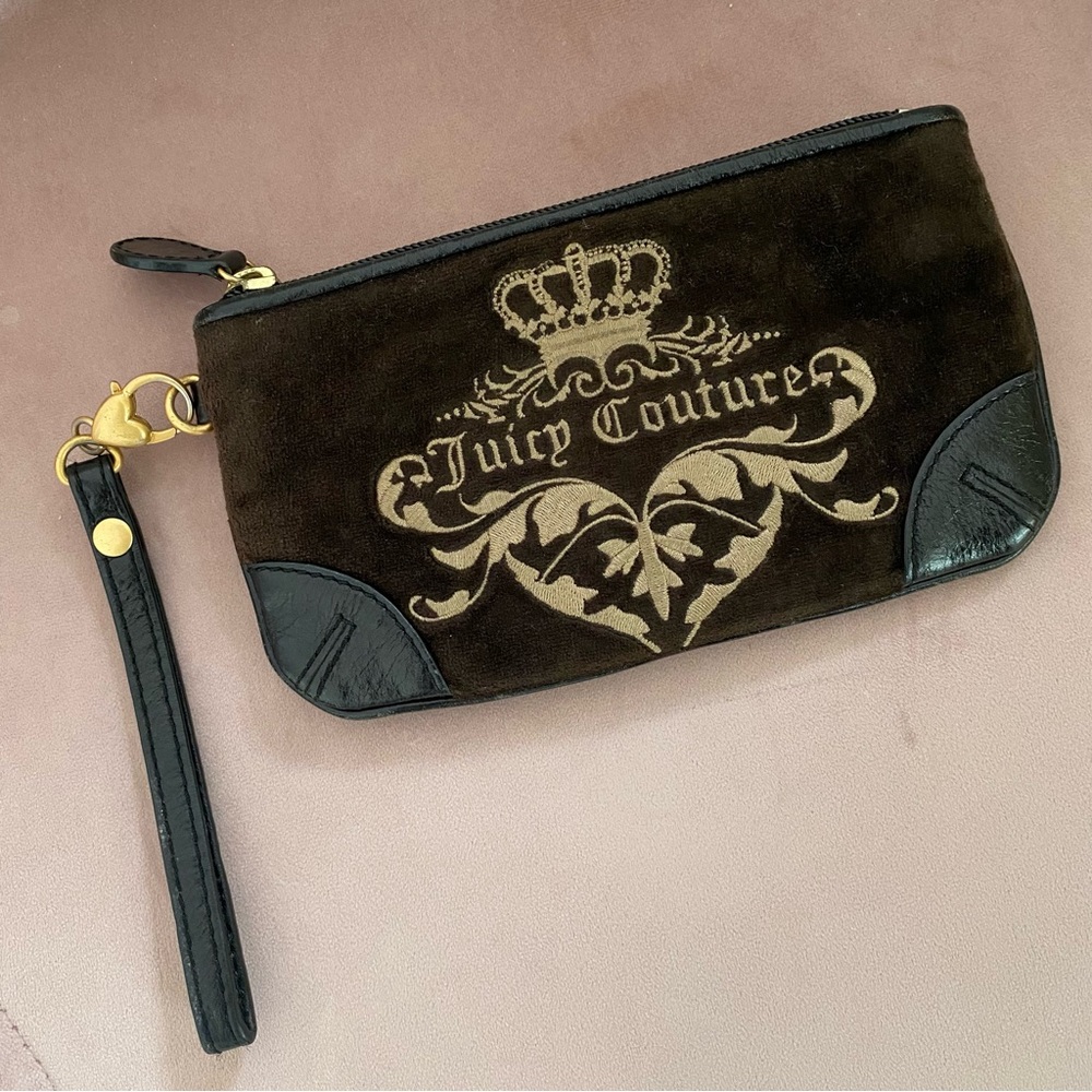 Juicy Couture Brown Velour Wristlet Wallet